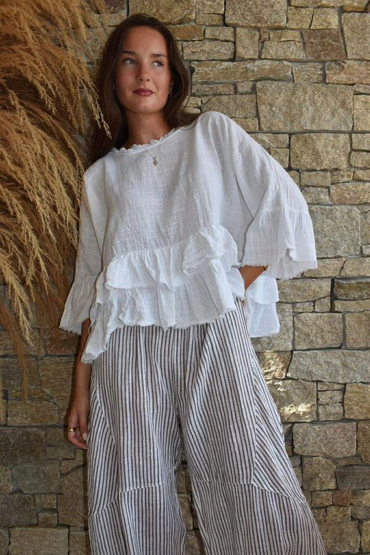 Sundaze Cheesecloth Frill Top White 